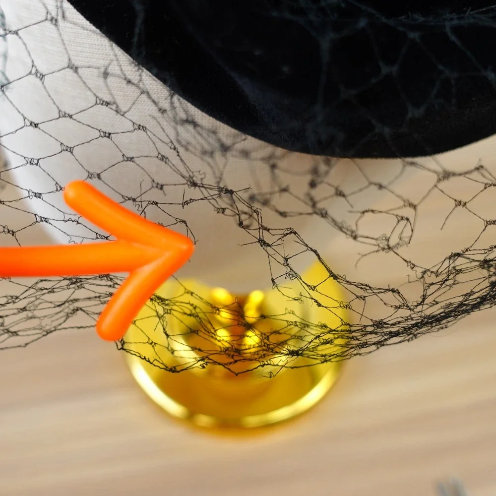 Vintage Black Velvet Hat Feather Rhinestone Brooch Veil Church Fascinator Gothic - Picture 6 of 15
